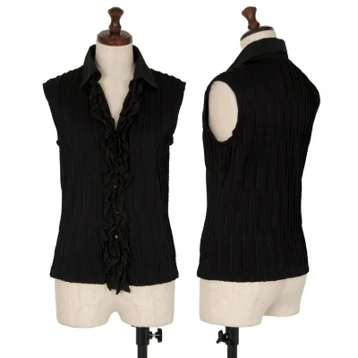 ナラカミーチェNARACAMICIE フリルフロント切替ノースリーブストレッチブラウス 黒