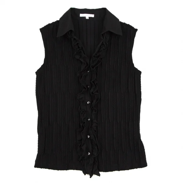 ナラカミーチェNARACAMICIE フリルフロント切替ノースリーブストレッチブラウス 黒II K-109034_002