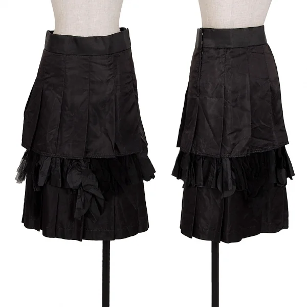 コムデギャルソンCOMME des GARCONSポリシルク製品染めティアードプリーツスカート 黒M K-109045_001