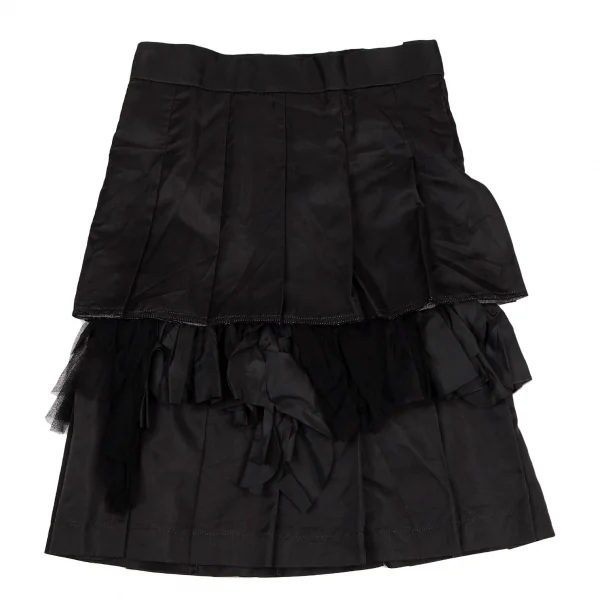 コムデギャルソンCOMME des GARCONSポリシルク製品染めティアードプリーツスカート 黒M K-109045_002