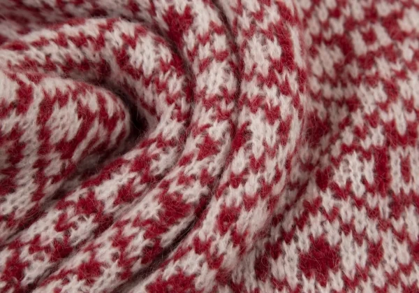 マックスマーラMax Mara WEEKEND アルパカモヘア混紡幾何学柄ワイドニット エンジ白XS K-109065_010