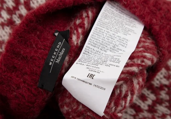 マックスマーラMax Mara WEEKEND アルパカモヘア混紡幾何学柄ワイドニット エンジ白XS K-109065_011