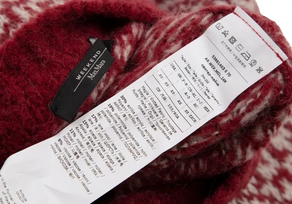 マックスマーラMax Mara WEEKEND アルパカモヘア混紡幾何学柄ワイドニット エンジ白XS K-109065_012