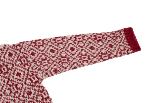 マックスマーラMax Mara WEEKEND アルパカモヘア混紡幾何学柄ワイドニット エンジ白XS K-109065_004