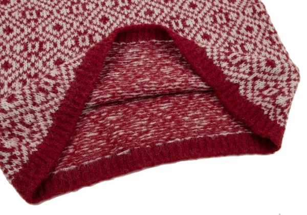 マックスマーラMax Mara WEEKEND アルパカモヘア混紡幾何学柄ワイドニット エンジ白XS K-109065_007