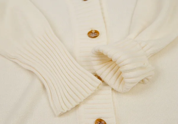 ヴィヴィアンウエストウッドVivienne Westwood レーヨン混オーブワンポイント刺繍リブカーディガン クリームM位 K-109101_009