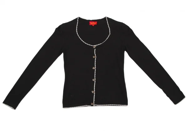 ヴィヴィアンウエストウッド レッドレーベルVivienne Westwood Red Label コットンオーブボタンプリントパイピングカーディガン 黒3 K-109102_002