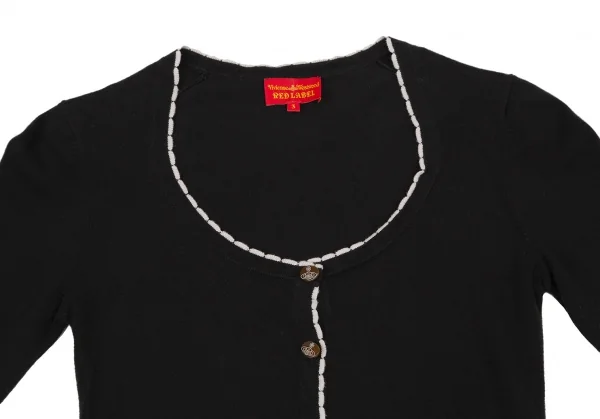 ヴィヴィアンウエストウッド レッドレーベルVivienne Westwood Red Label コットンオーブボタンプリントパイピングカーディガン 黒3 K-109102_003