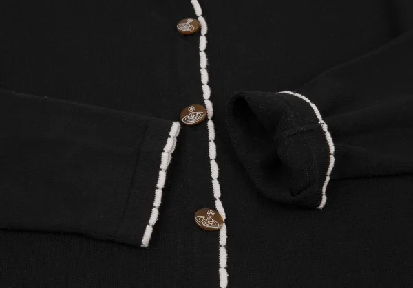 ヴィヴィアンウエストウッド レッドレーベルVivienne Westwood Red Label コットンオーブボタンプリントパイピングカーディガン 黒3 K-109102_006