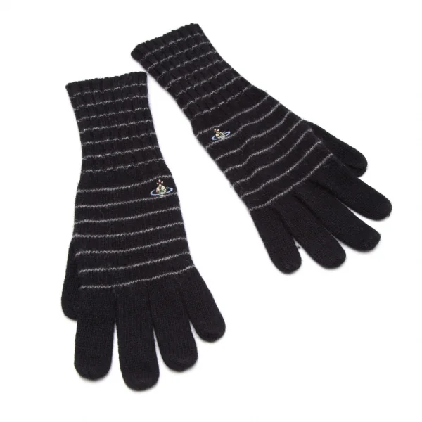 ヴィヴィアンウエストウッドVivienne Westwood オーブワンポイント刺繍ボーダーニットグローブ 黒グレー K-109109_001