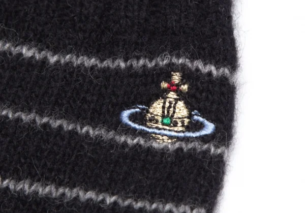 ヴィヴィアンウエストウッドVivienne Westwood オーブワンポイント刺繍ボーダーニットグローブ 黒グレー K-109109_003