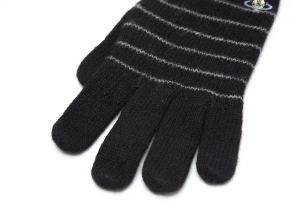 ヴィヴィアンウエストウッドVivienne Westwood オーブワンポイント刺繍ボーダーニットグローブ 黒グレー K-109109_004
