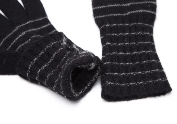 ヴィヴィアンウエストウッドVivienne Westwood オーブワンポイント刺繍ボーダーニットグローブ 黒グレー K-109109_006
