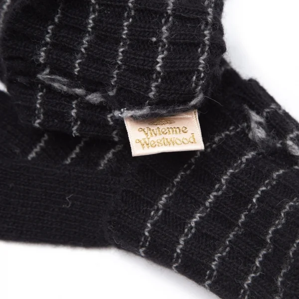 ヴィヴィアンウエストウッドVivienne Westwood オーブワンポイント刺繍ボーダーニットグローブ 黒グレー K-109109_007