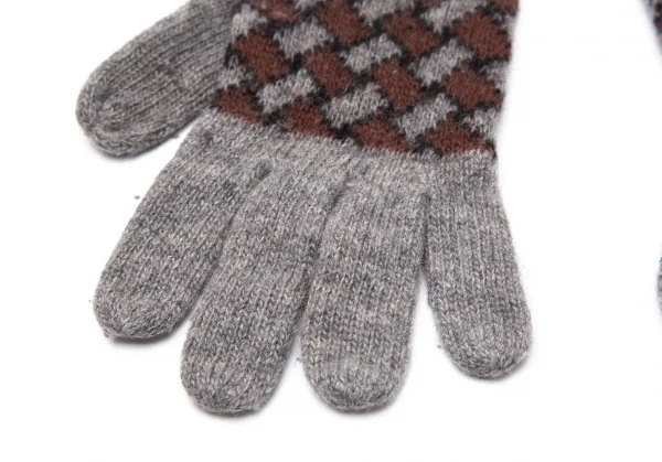 ヴィヴィアンウエストウッドVivienne Westwood オーブワンポイント刺繍チェックニットグローブ グレー茶 K-109110_004