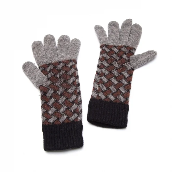 ヴィヴィアンウエストウッドVivienne Westwood オーブワンポイント刺繍チェックニットグローブ グレー茶 K-109110_005