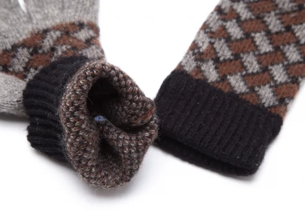 ヴィヴィアンウエストウッドVivienne Westwood オーブワンポイント刺繍チェックニットグローブ グレー茶 K-109110_006
