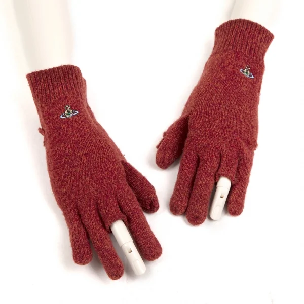 ヴィヴィアンウエストウッドVivienne Westwood オーブワンポイント刺繍クラッシュニットグローブ ワイン K-109111_001