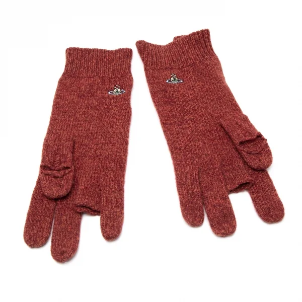 ヴィヴィアンウエストウッドVivienne Westwood オーブワンポイント刺繍クラッシュニットグローブ ワイン K-109111_006