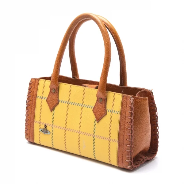 Vivienne Westwood Check Leather Hand Bag Yellow,Brown  K-109113_001