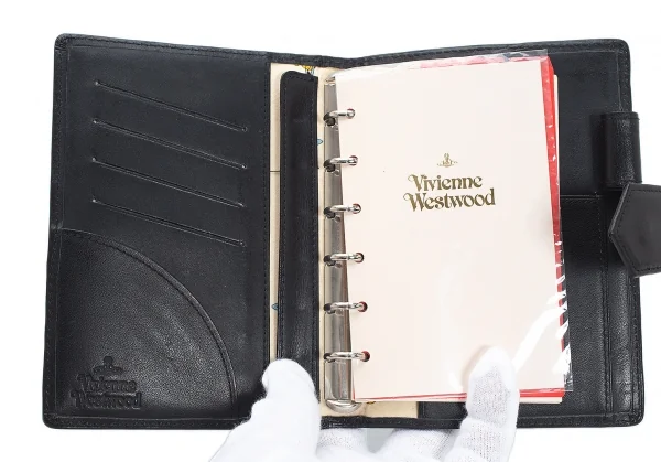 ヴィヴィアンウエストウッドVivienne Westwood オーブアーガイルレザーシステム手帳 黒 K-109118_010