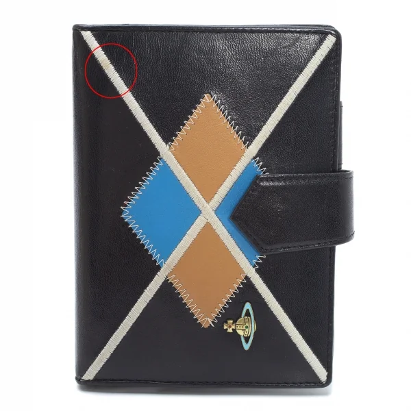 ヴィヴィアンウエストウッドVivienne Westwood オーブアーガイルレザーシステム手帳 黒 K-109118_002