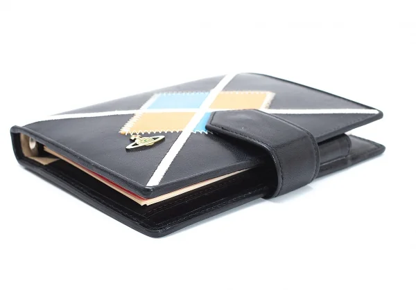 ヴィヴィアンウエストウッドVivienne Westwood オーブアーガイルレザーシステム手帳 黒 K-109118_006