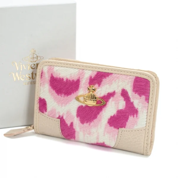 ヴィヴィアンウエストウッドVivienne Westwood オーブレオパードハラコレザーコインケース アイボリーピンク K-109121_001