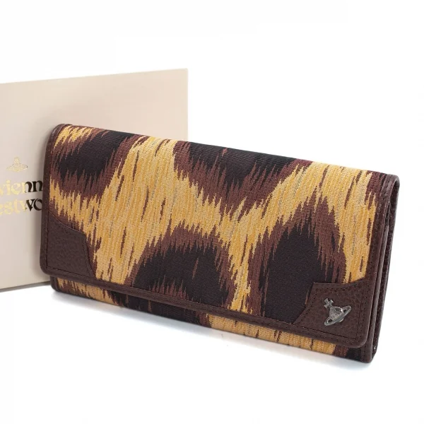 ヴィヴィアンウエストウッドVivienne Westwood オーブレオパードレザー切替二つ折りウォレット 茶黄 K-109123_001