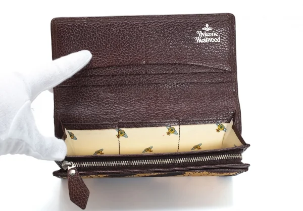 ヴィヴィアンウエストウッドVivienne Westwood オーブレオパードレザー切替二つ折りウォレット 茶黄 K-109123_006