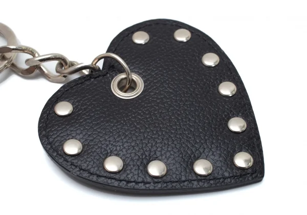 ヴィヴィアンウエストウッドVivienne Westwood ハートスタッズチャームレザーキーホルダー 黒シルバー K-109135_002