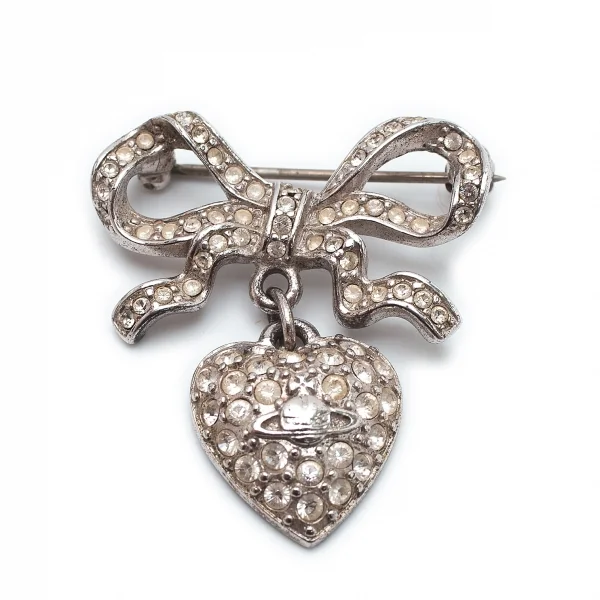 ヴィヴィアンウエストウッドVivienne Westwood オーブストーン装飾リボンハートブローチ シルバー K-109137_001