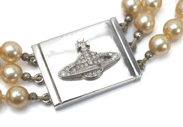 ヴィヴィアンウエストウッドVivienne Westwood オーブメタルプレート三連チョーカーネックレス パール K-109146_002