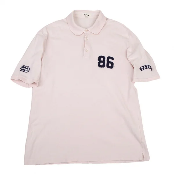 パパスプラスPapas+ ナンバリングパッチ鹿の子ポロシャツ 薄ピンクL K-109160_001