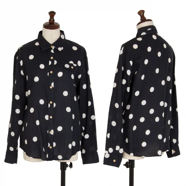 マドモアゼルノンノンMademoiselle NON NON リネンボイルドットプリントシャツ 紺白38M K-109205_001