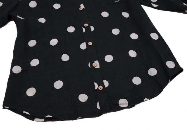 マドモアゼルノンノンMademoiselle NON NON リネンボイルドットプリントシャツ 紺白38M K-109205_011