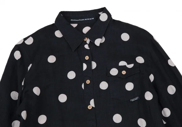 マドモアゼルノンノンMademoiselle NON NON リネンボイルドットプリントシャツ 紺白38M K-109205_003
