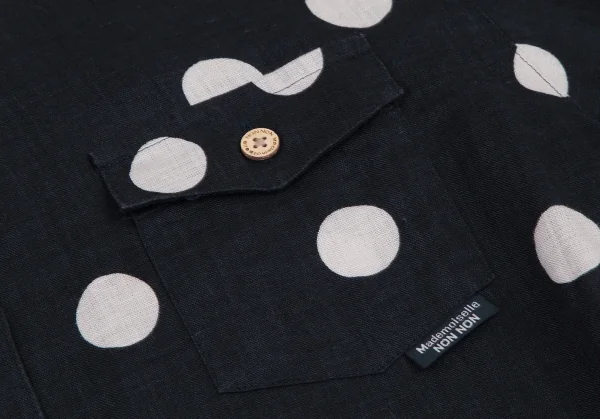 マドモアゼルノンノンMademoiselle NON NON リネンボイルドットプリントシャツ 紺白38M K-109205_006