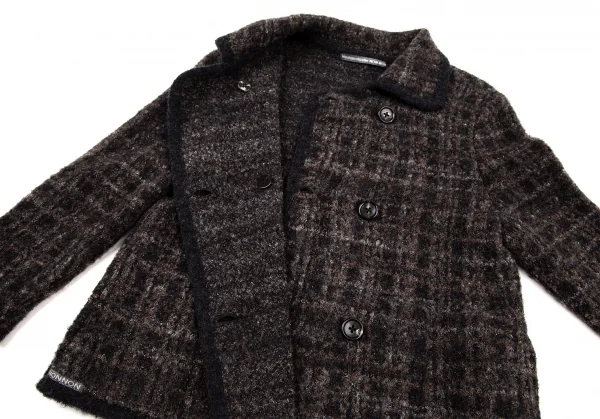 マドモアゼルノンノンMademoiselle NON NON ループツイードチェックニットジャケット 茶黒38M K-109217_010