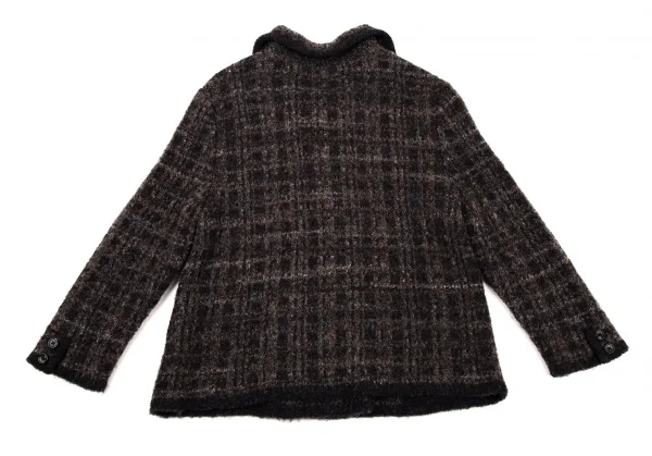 マドモアゼルノンノンMademoiselle NON NON ループツイードチェックニットジャケット 茶黒38M K-109217_012