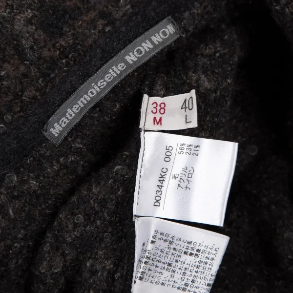 マドモアゼルノンノンMademoiselle NON NON ループツイードチェックニットジャケット 茶黒38M K-109217_014