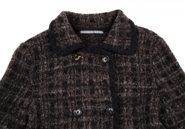 マドモアゼルノンノンMademoiselle NON NON ループツイードチェックニットジャケット 茶黒38M K-109217_003