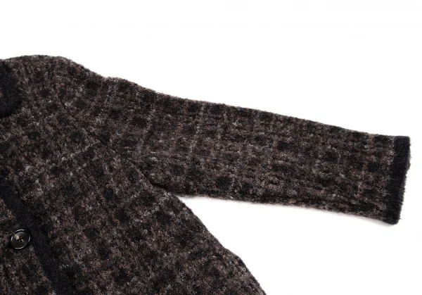 マドモアゼルノンノンMademoiselle NON NON ループツイードチェックニットジャケット 茶黒38M K-109217_005