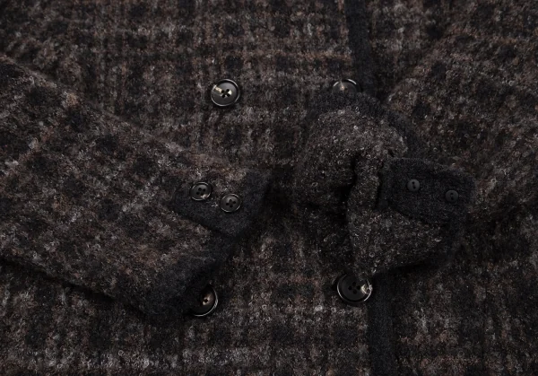 マドモアゼルノンノンMademoiselle NON NON ループツイードチェックニットジャケット 茶黒38M K-109217_006