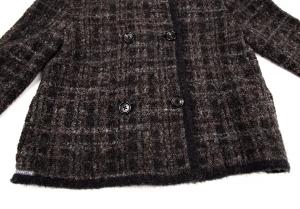 マドモアゼルノンノンMademoiselle NON NON ループツイードチェックニットジャケット 茶黒38M K-109217_007