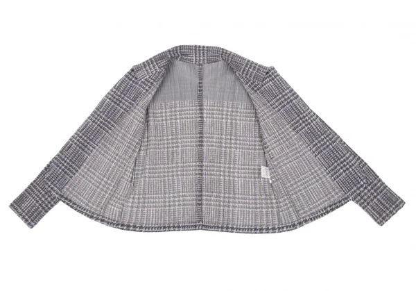 プリーツプリーズPLEATS PLEASE グレンチェック転写プリントプリーツジャケット グレーパープル3 K-109250_010