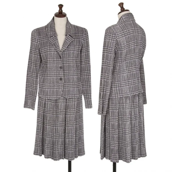 プリーツプリーズPLEATS PLEASE グレンチェック転写プリントプリーツジャケット グレーパープル3 K-109250_017