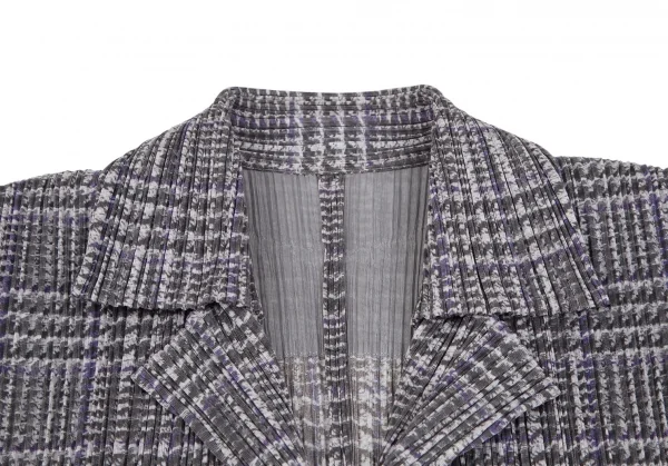 プリーツプリーズPLEATS PLEASE グレンチェック転写プリントプリーツジャケット グレーパープル3 K-109250_004