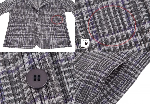 プリーツプリーズPLEATS PLEASE グレンチェック転写プリントプリーツジャケット グレーパープル3 K-109250_009
