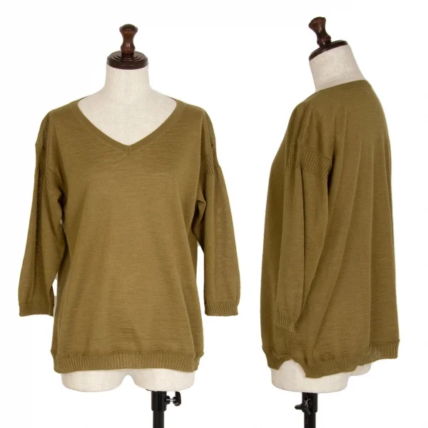 マーガレットハウエルMARGARET HOWELL リネンコットンVネックニット カーキII K-109271_001